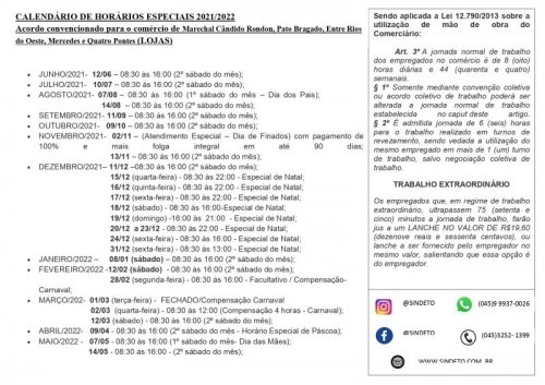 CALENDRIO DE HORRIOS ESPECIAIS 2021-2022